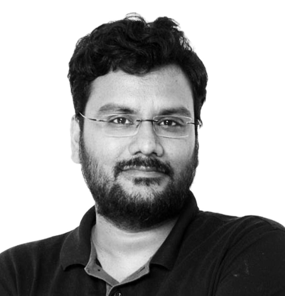 A black and white headshot of Harsh Chauhan